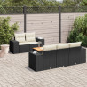 6 pcs conjunto sofás de jardim c/ almofadões vime PE preto 1