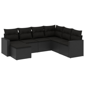 7 pcs conjunto de sofás p/ jardim c/ almofadões vime PE preto H