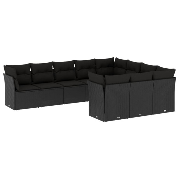 Set de sofás de jardín 10 pzas cojines ratán sintético negro M 2