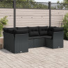 6 pcs conjunto sofás de jardim c/ almofadões vime PE preto 1