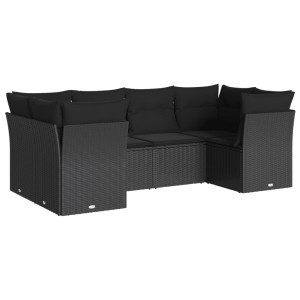 6 pcs conjunto sofás de jardim c/ almofadões vime PE preto H