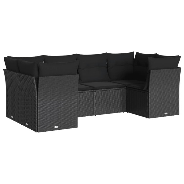 6 pcs conjunto sofás de jardim c/ almofadões vime PE preto M 2
