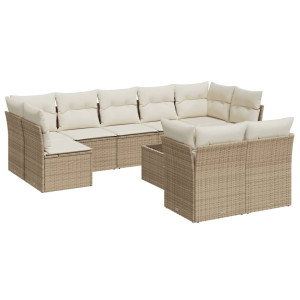 10 pcs conjunto de sofás p/ jardim com almofadões vime PE bege H