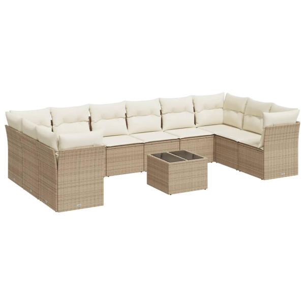 Set de sofás de jardín 11pzas con cojines ratán sintético beige M 2