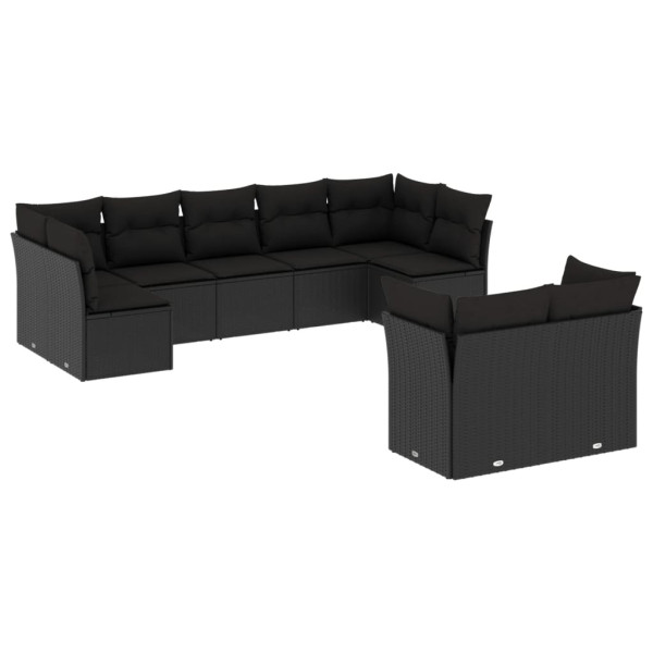9 pcs conjunto de sofás p/ jardim c/ almofadões vime PE preto M 2