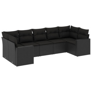 7 pcs conjunto de sofás p/ jardim c/ almofadões vime PE preto H