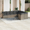 Set de muebles de jardín 9 pzas y cojines ratán sintético gris 1