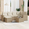 Set sofás de jardín 7 piezas y cojines ratán sintético beige 1