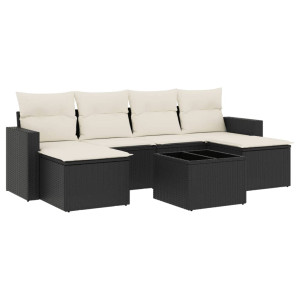 7 pcs conjunto de sofás p/ jardim c/ almofadões vime PE preto H