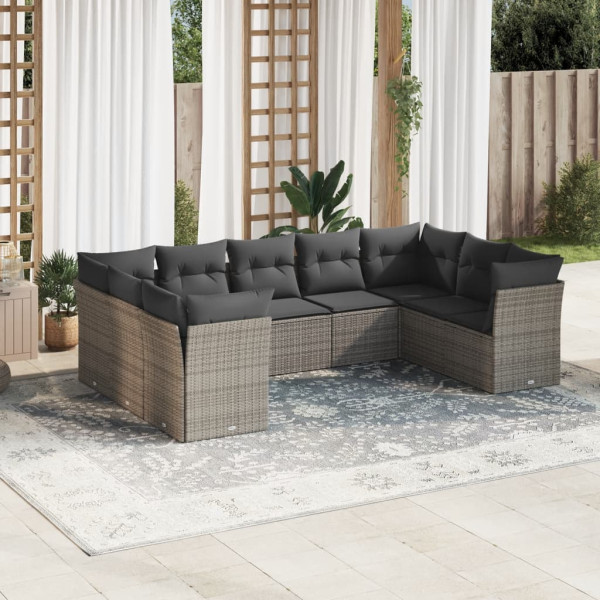 9 pcs conjunto sofás p/ jardim com almofadões vime PE cinzento D