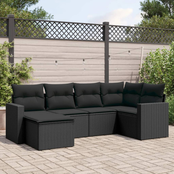 Set muebles de jardín 6 piezas y cojines ratán sintético negro D