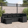 Set muebles de jardín 6 piezas y cojines ratán sintético negro 1