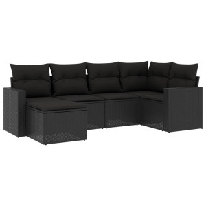 6 pcs conjunto sofás de jardim c/ almofadões vime PE preto H