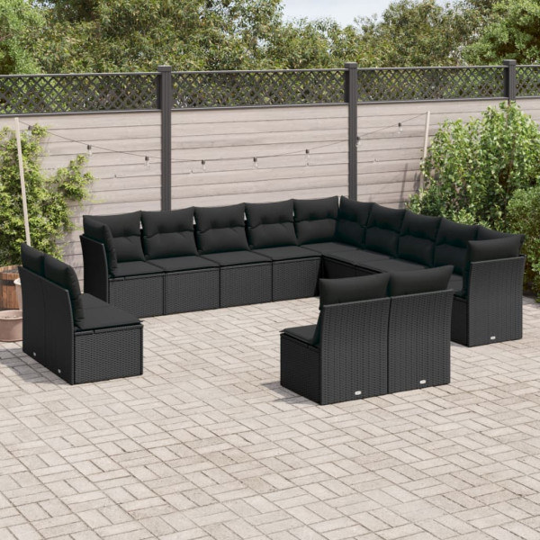 13 pcs conjunto de sofás de jardim com almofadões vime PE preto D