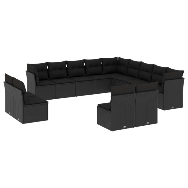 13 pcs conjunto de sofás de jardim com almofadões vime PE preto M 2