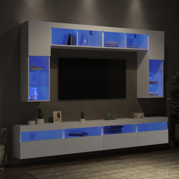 Mueble de pared de TV con luces LED 8 piezas blanco M 4