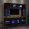Muebles de TV de pared con luces LED 6 piezas roble ahumado 4