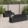 6 pcs conjunto sofás de jardim c/ almofadões vime PE preto 1