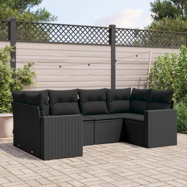6 pcs conjunto sofás de jardim c/ almofadões vime PE preto D