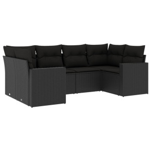 6 pcs conjunto sofás de jardim c/ almofadões vime PE preto H