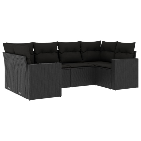Set muebles de jardín 6 piezas y cojines ratán sintético negro M 2