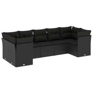 7 pcs conjunto de sofás p/ jardim c/ almofadões vime PE preto H