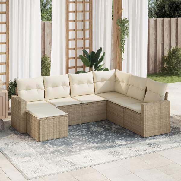 Set sofás de jardín 7 piezas y cojines ratán sintético beige D