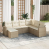 Set sofás de jardín 7 piezas y cojines ratán sintético beige 1