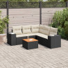 Set muebles de jardín 6 piezas y cojines ratán sintético negro 1