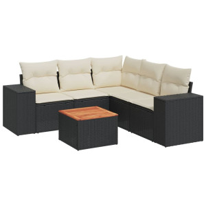 6 pcs conjunto sofás de jardim c/ almofadões vime PE preto H