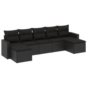 7 pcs conjunto de sofás p/ jardim c/ almofadões vime PE preto H