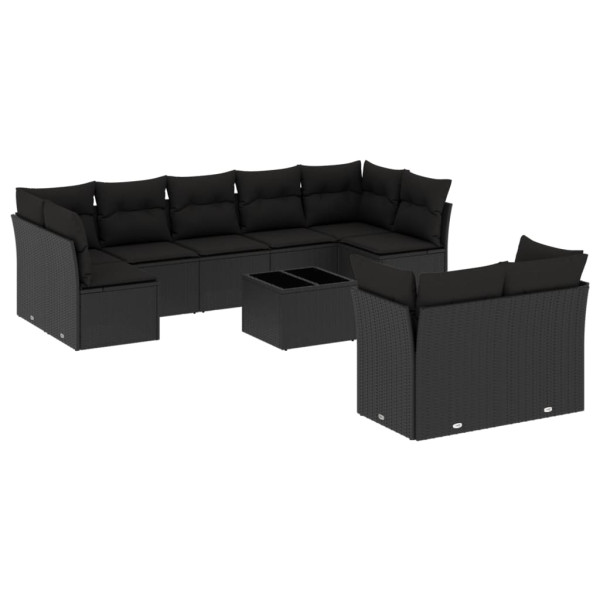 10 pcs conjunto sofás de jardim c/ almofadões vime PE preto M 2