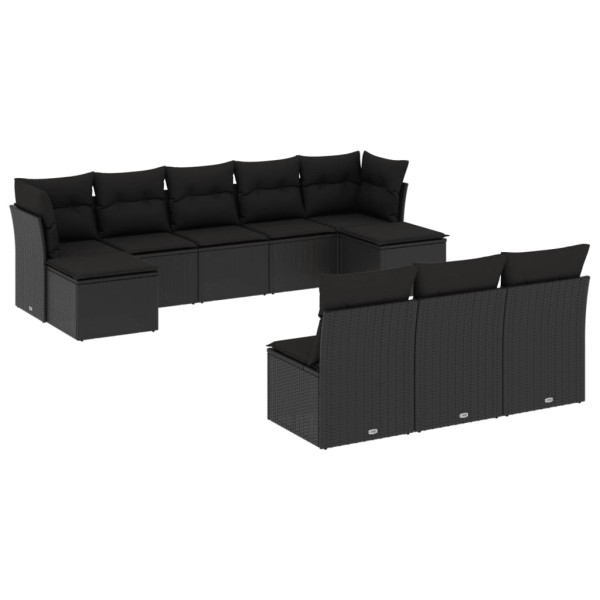 Set de sofás de jardín 10 pzas cojines ratán sintético negro M 2