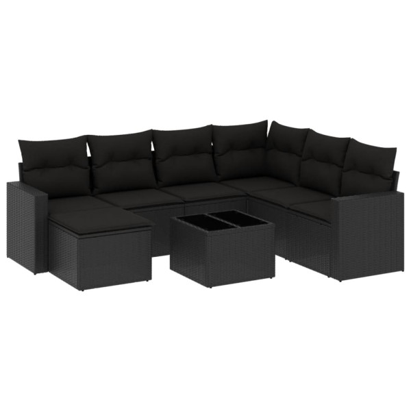8 pcs conjunto sofás de jardim com almofadões vime PE preto M 2