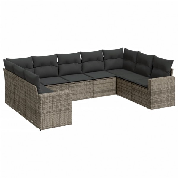 Set de muebles de jardín 9 pzas y cojines ratán sintético gris M 2