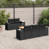 6 pcs conjunto sofás de jardim c/ almofadões vime PE preto 1