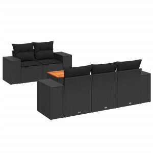 6 pcs conjunto sofás de jardim c/ almofadões vime PE preto H
