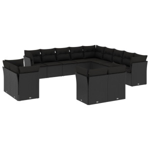 13 pcs conjunto de sofás de jardim com almofadões vime PE preto H
