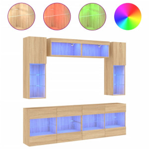 Muebles de TV de pared con luces LED 6 piezas roble sonoma H