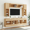 Muebles de TV de pared con luces LED 6 piezas roble sonoma 4