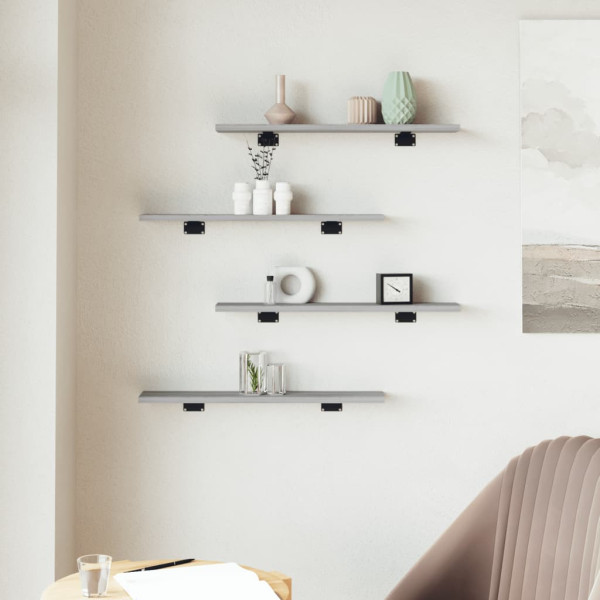 Estantes pared 4 uds madera ingeniería gris Sonoma 60x10x1.5 cm M 3