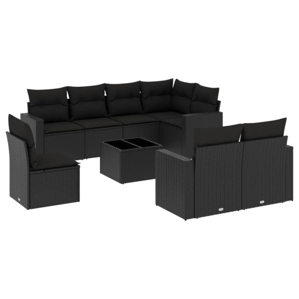 9 pcs conjunto de sofás p/ jardim c/ almofadões vime PE preto M 2