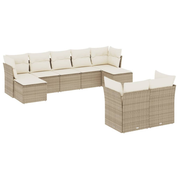 Set de sofás de jardín 9 pzas con cojines ratán sintético beige M 2