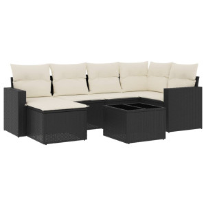 7 pcs conjunto de sofás p/ jardim c/ almofadões vime PE preto H