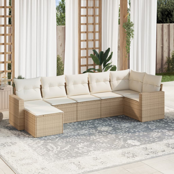 Set sofás de jardín 7 piezas y cojines ratán sintético beige D