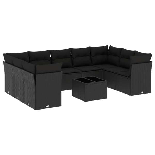 10 pcs conjunto sofás de jardim c/ almofadões vime PE preto M 2