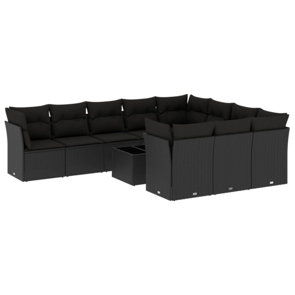 11 pcs conjunto sofás de jardim c/ almofadões vime PE preto M 2