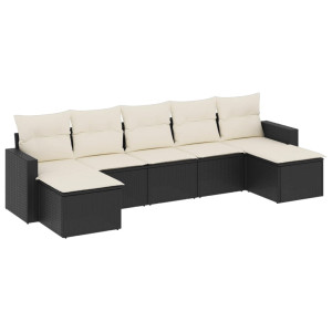 7 pcs conjunto de sofás p/ jardim c/ almofadões vime PE preto H