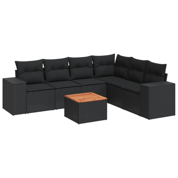 7 pcs conjunto de sofás p/ jardim c/ almofadões vime PE preto M 2