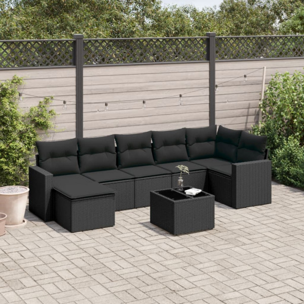 8 pcs conjunto sofás de jardim com almofadões vime PE preto D